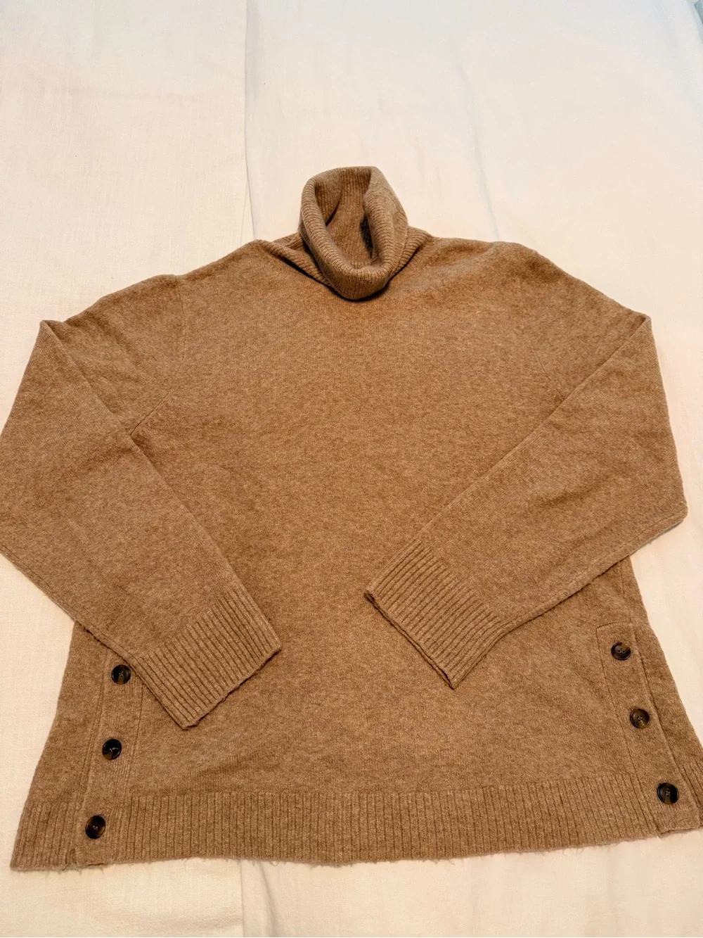 J. Crew Camel Button-Side Turtleneck Sweater